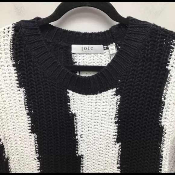 NWT XL Joie Womens Chadsey Sweater Black White Striped Long Sleeve Jewel Neck - Picture 3 of 4